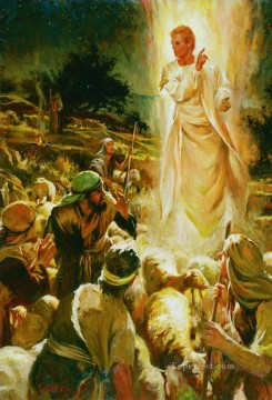 150の主題の芸術作品 Painting - ベツレヘムの羊飼いたちに天使が現れる カトリック教徒